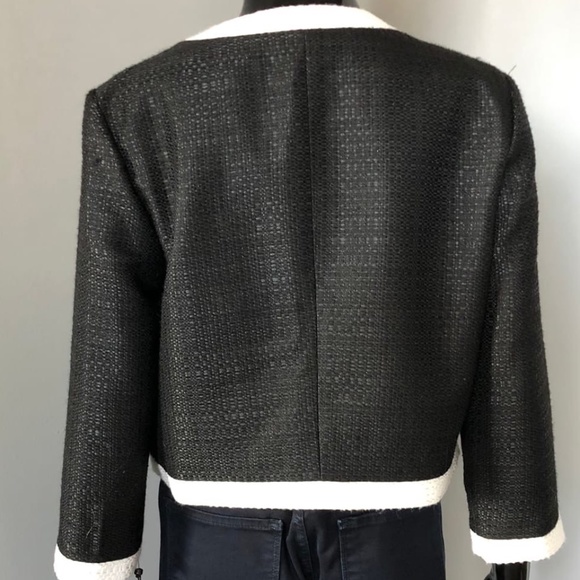 KARL LAGERFELD M MEDIUM BOLERO JACKET BLACK WHITE CROPPED OPEN FRONT BLAZER - Picture 4 of 13